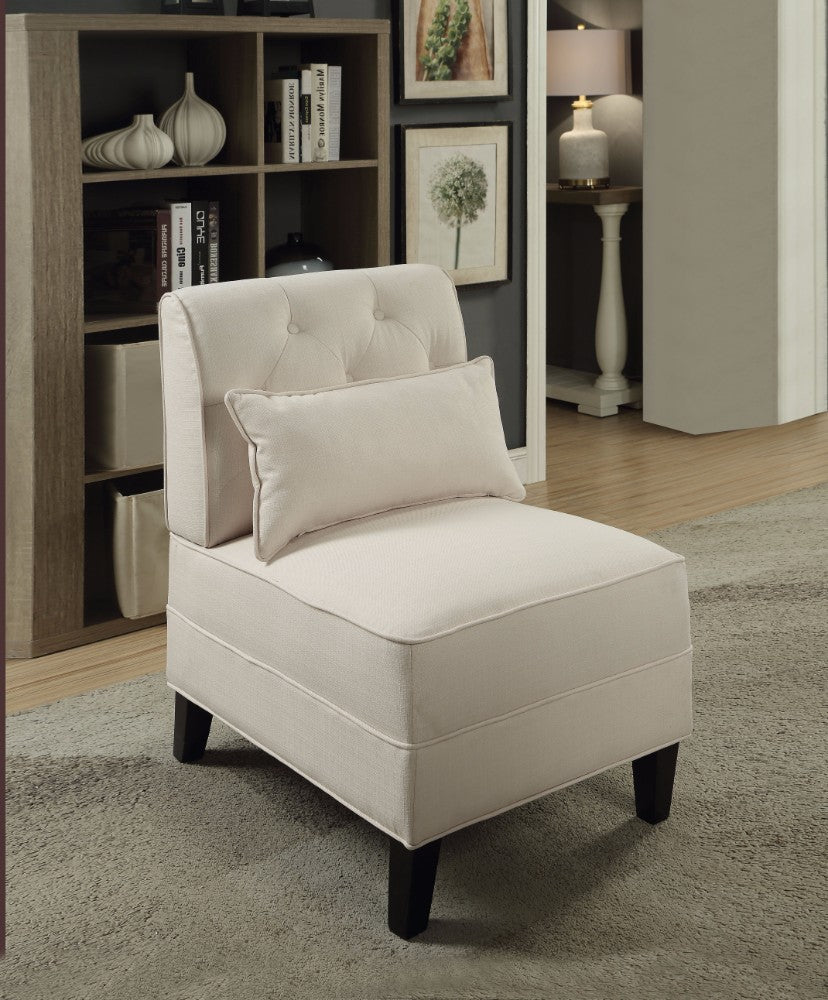Accent Chair with Pillow, White Linen