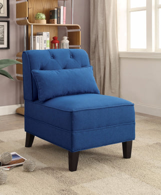 Accent Chair With Pillow, Dark Blue Linen