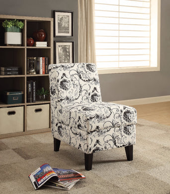 Accent Chair With Storage, Pattern Fabric, Brown & White