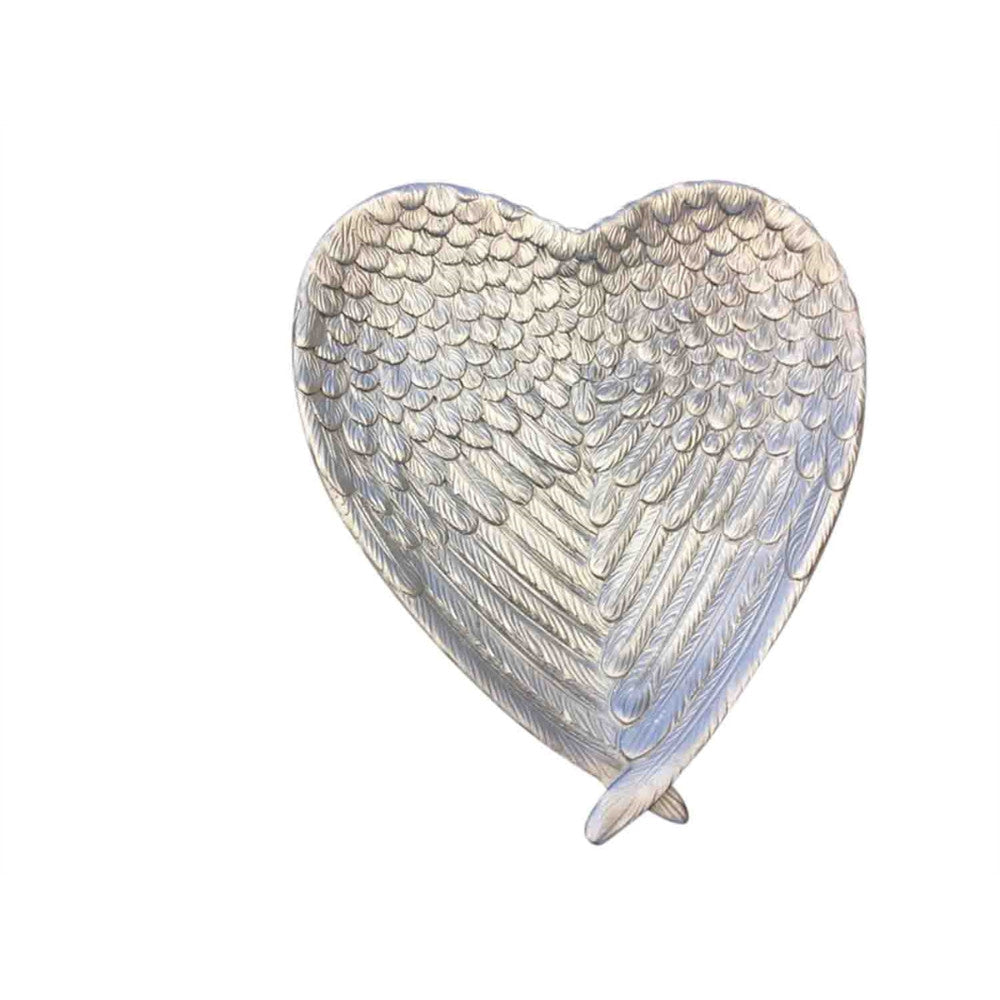 Winged Styled Beautiful Decorative Resin Heart Shaped Plate, Silver