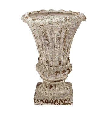Weathered Resin Footed Classical Urn, Aged Beige