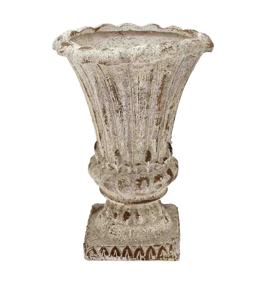 Weathered Resin Footed Classical Urn, Aged Beige