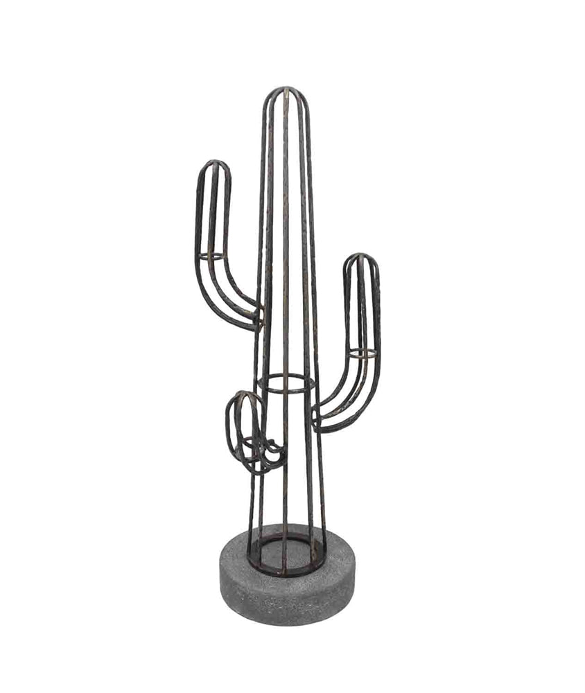 Vintage Metal Saguaro Cactus Table Decor, Gray