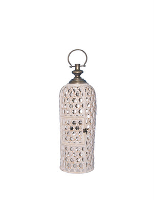 Transitional Style Bamboo Candle Lantern, White