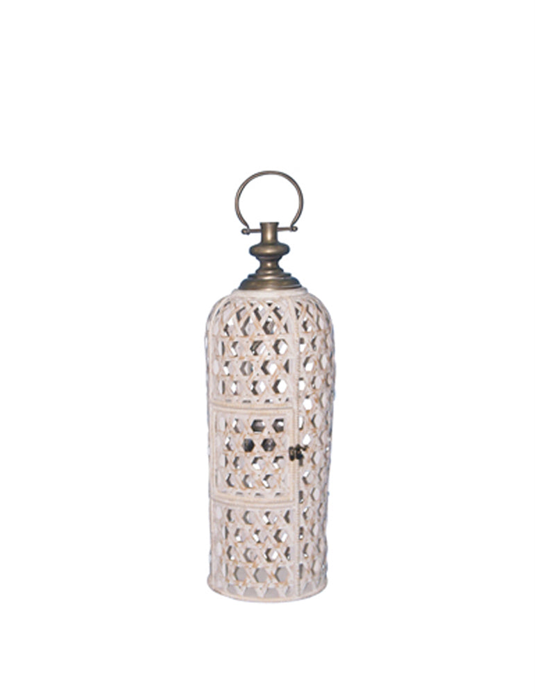 Transitional Style Bamboo Candle Lantern, White