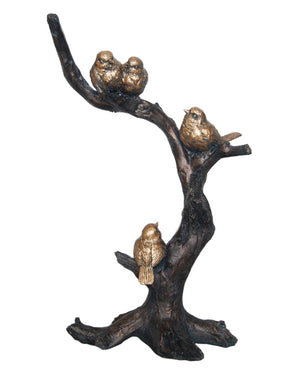 Alluringly Resin Birds On Branch Decor, Bronze And Gold