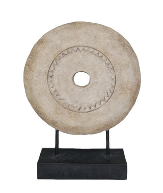 Vintage-Inspired Resin Mill Stone Decoration, Off White And Black
