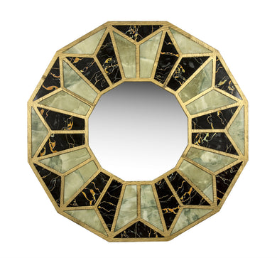 Wooden Wall Mirror With Inlay, Multicolor