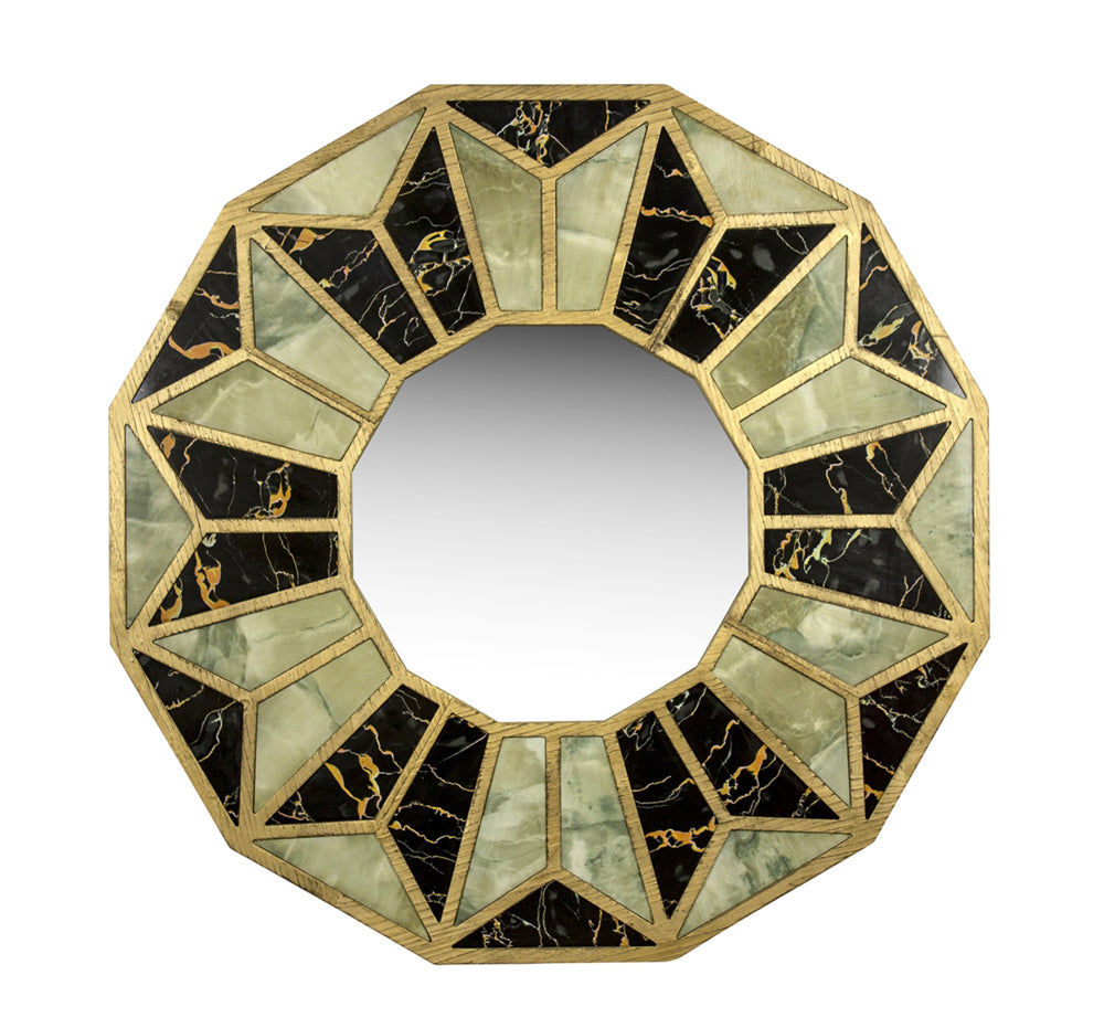 Wooden Wall Mirror With Inlay, Multicolor