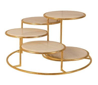 5 Tier Metal Cocktail Table With Marble Top, Gold