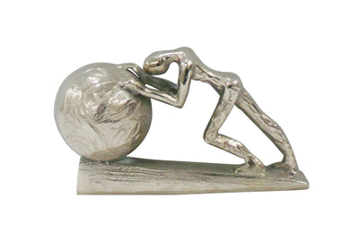 Abstract Metallic Figurine Of A Man With Heavy Sphere, Silver