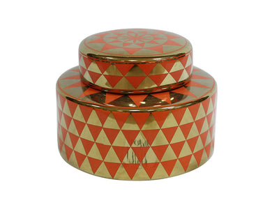 Trendy Orange And Gold Decorative Ceramic Covered Jar
