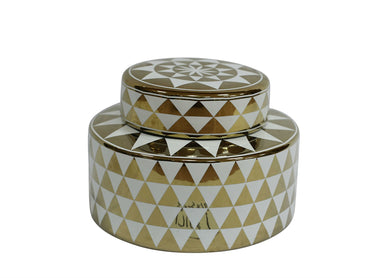 Trendy White And Gold Decorative Ceramic Covered Jar