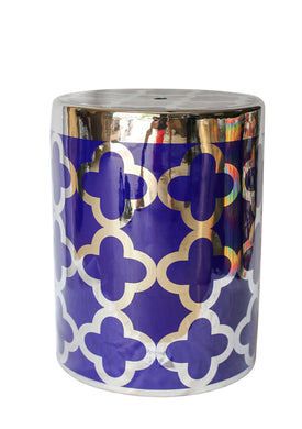Trendy Ceramic Garden Stool, Blue And Gold