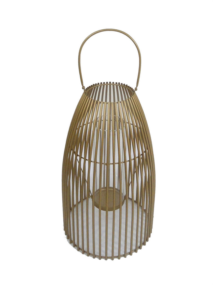 Trendy Metal Candle Lantern With Glass, Gold, Large