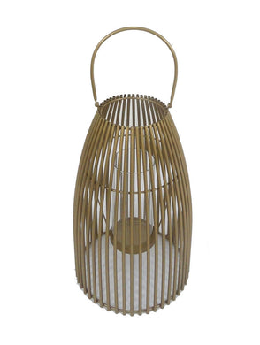 Trendy Metal Candle Lantern With Glass, Gold, Medium