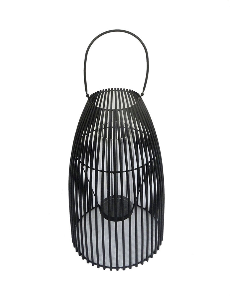 Vintage Decorativemetal Candle Lantern With Glass, Black, Large