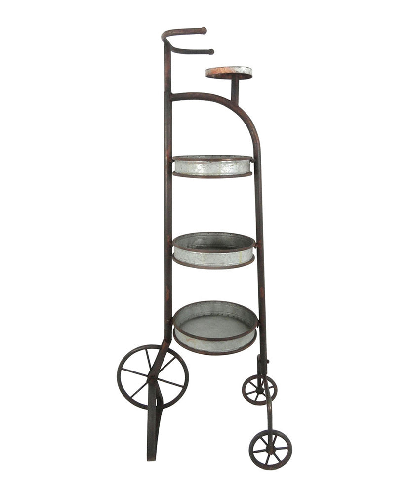 Vintage Style Metal Tricycle Planter Stand, Silver