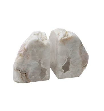 Alluring Stone Agate Bookends, White, Set Of 2