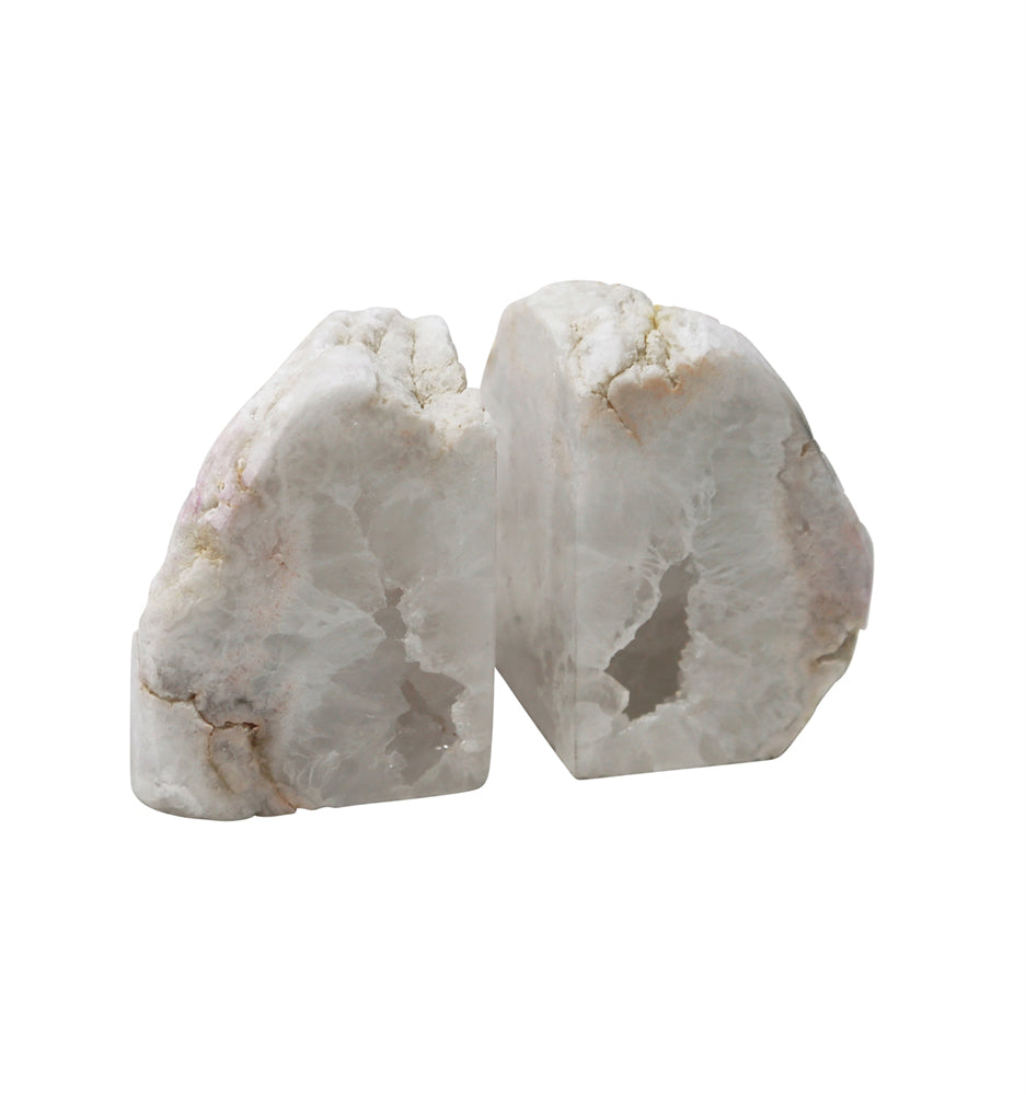 Alluring Stone Agate Bookends, White, Set Of 2