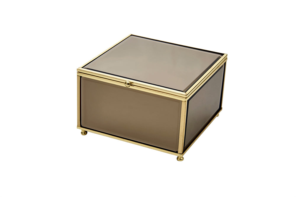 Versatile Square Wood And Glass Storage Box, Brown