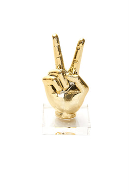 Victory Metal Hand Sculpture On Stand, Gold