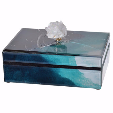 Well Designed Glass Box With Stone Knob, Blue