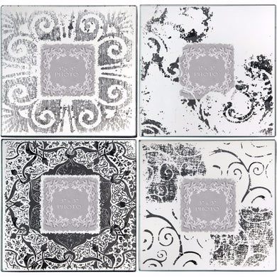 Wood & Glass Old Style Photo Frames, White and black, Set of 4