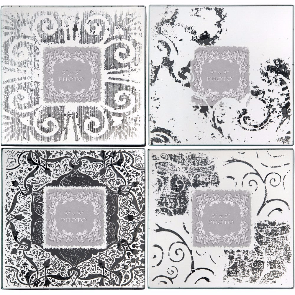 Wood & Glass Old Style Photo Frames, White and black, Set of 4