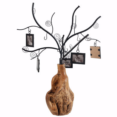 Tree like metal photo frame with sturdy base, Black and Brown