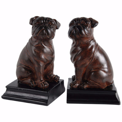 Whimsical Bull Dog Bookends, Dark Brown and Black, Set of 2
