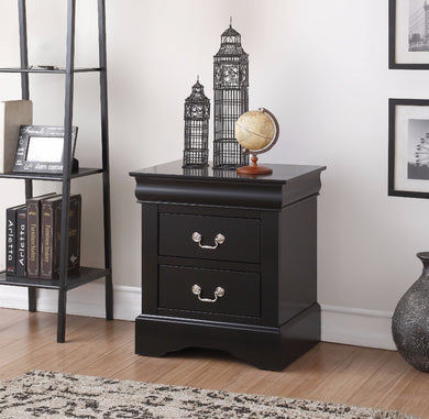Traditional 2 Drawers wood Nightstand, Black
