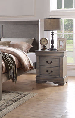 Traditional 2 Drawers wood Nightstand, Grey