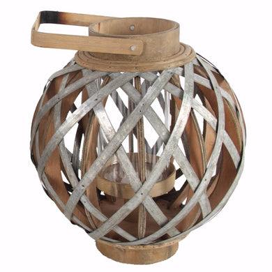 Wood and Metal Round Shanghai Lantern, Silver and Brown
