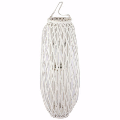 Wicker Avon Lantern With Glass Hurricane, White