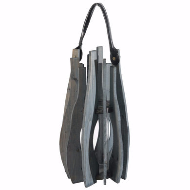 Wood and Leather Hanging Lantern, Gray