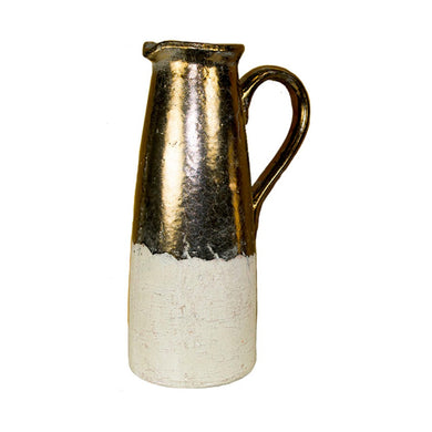 Traditionally Design Terracotta Pitcher, Bronze And White