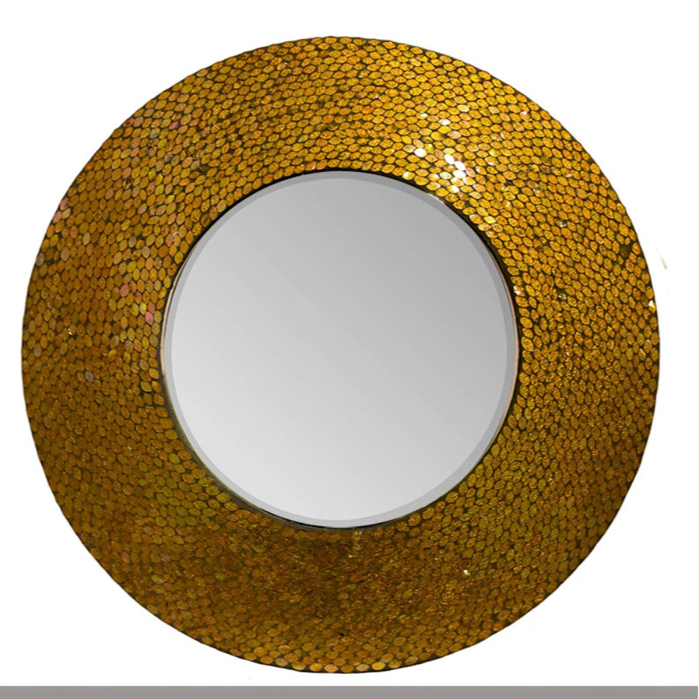 Adorning Round Mosaic Patterned Mirror, Gold