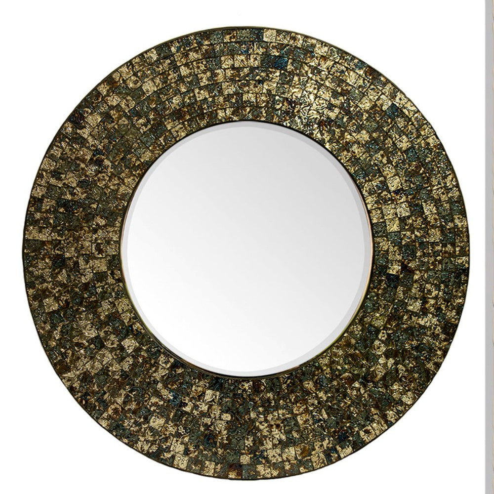 Antique Round Mosaic Patterned Mirror, Multicolor