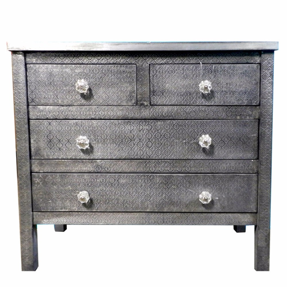 Traditional Style Wooden Table With 4 Drawers, Gray