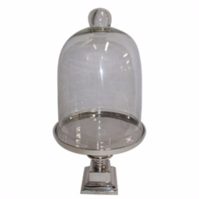 Tall Aluminum & Glass Domed Cake Stand, Clear And Silver