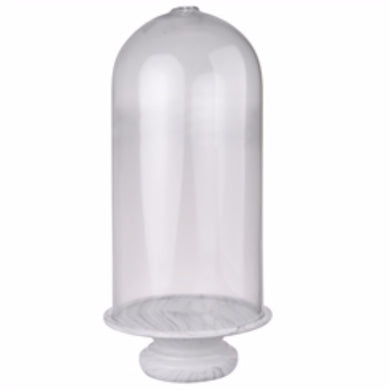 Tall Rustic Couture Glass Dome with a marble base, Clear And White