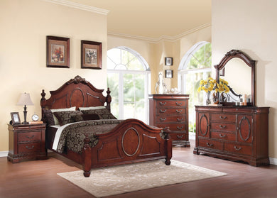 Traditional Elegant Style Queen Size Poster Bed, Dark Brown