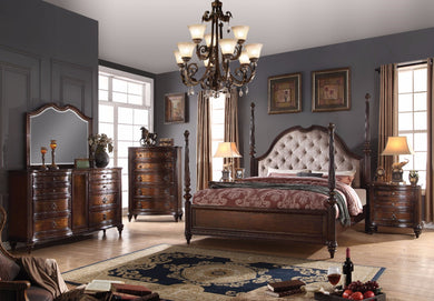 Traditional Elegant Style Queen Size Poster Bed, Brown