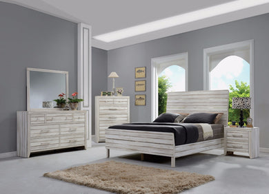 Vintage Style Wooden Queen Size Panel Bed, White