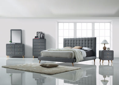 Well-designed Contemporary Style Queen Size Padded Bed, Grey