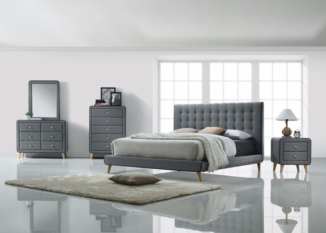 Well-designed Contemporary Style Queen Size Padded Bed, Grey