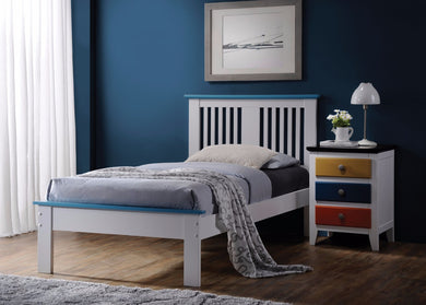 Transitional Style Wooden Queen Bed, White and Blue