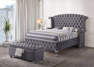 Well-designed Contemporary Queen Size Padded Bed, Grey