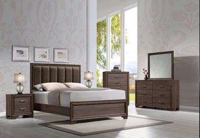 Transitional Style Queen Size Panel Bed With Padded Headboard, Brown
